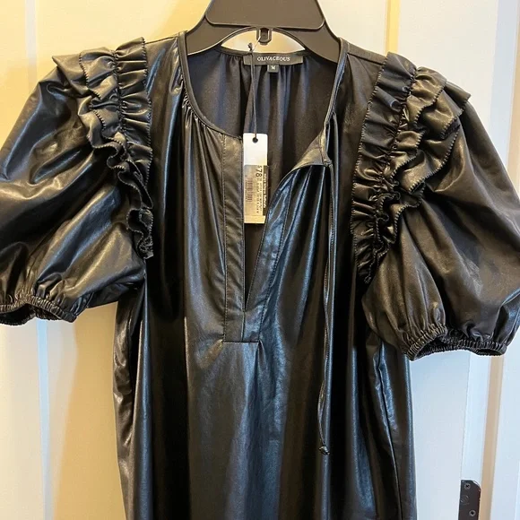 Olivaceous Dresses | Vegan Leather Puff Sleeve Dress | Color: Black | Size: M | Lisachod's Closet